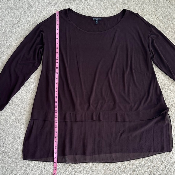 Eileen Fisher Long Sleeve Silk Tunic Top Sheer Hem Brown 1X Relaxed Flowy Casual - Picture 11 of 12